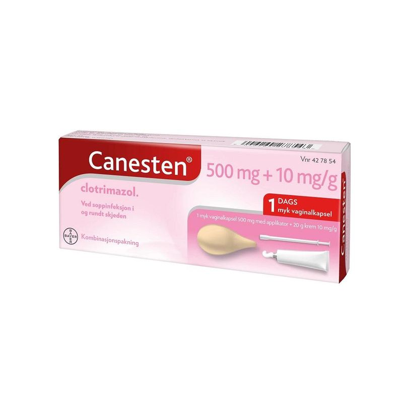 Canesten 1 vagitorie kapsel 500 mg / 20 g krem 1 %