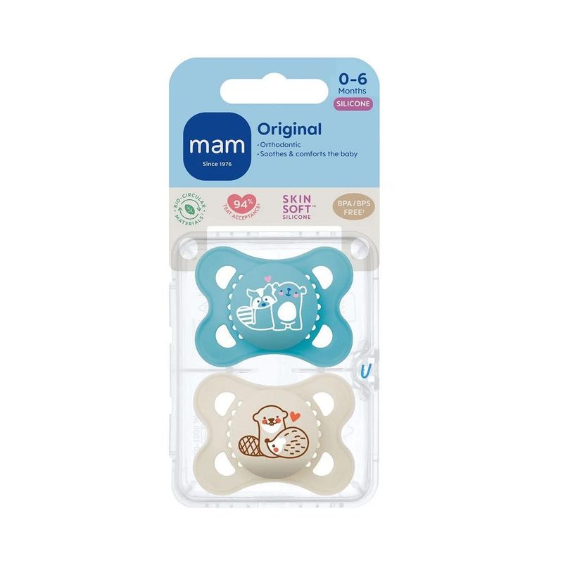 Mam narresmokk original silicone blue 0-6mnd 2 stk