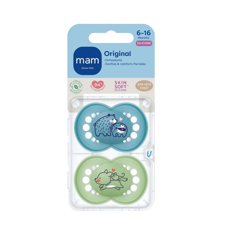 Mam narresmokk original silicone blue 6-16mnd 2 stk