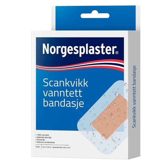 Hovedbilde Norgesplaster sk bandasje vanntett  5,4 x 7,6 cm 5 stk