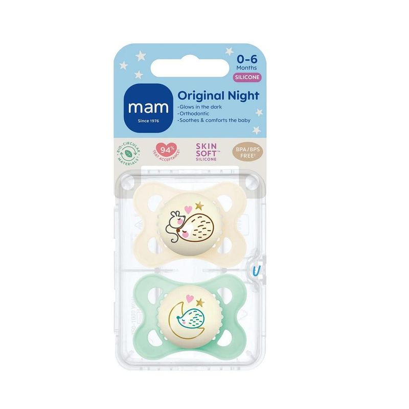 Mam narresmokk original night silicone neutral 0-6mnd 2 stk